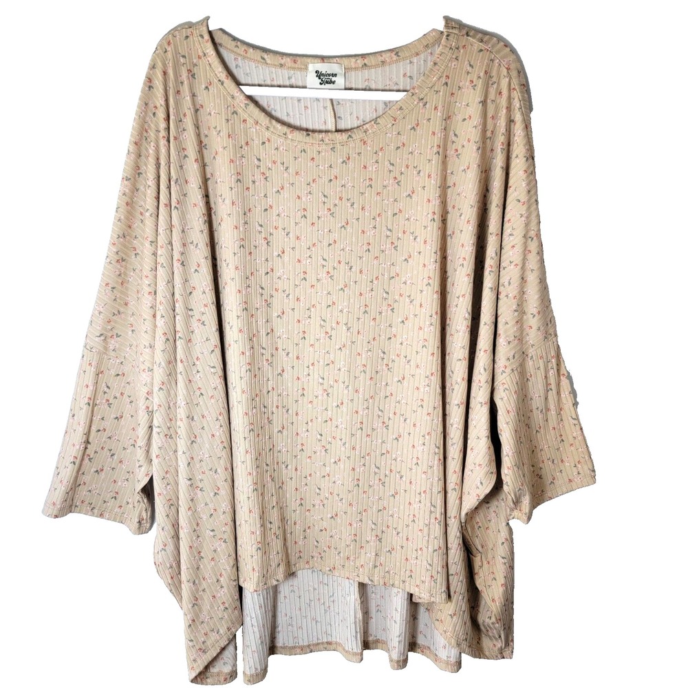 Unicorn Tribe Floral Jersey Knit Top Womens‎ 2XL Pink Dolman Sleeve Whimsy Fairy